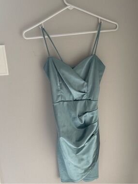 Satin Slip Dress with Drape Detail - Dusty Teal